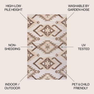 Sumak High-low Pile Neutral Diamond Kilim Area Rug
